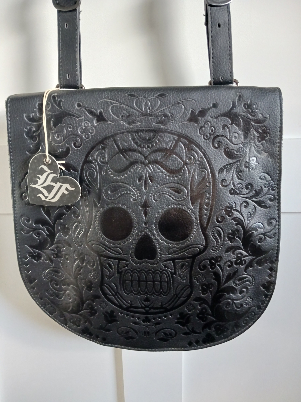 Black Embossed Skull Crossbody Bag - Men